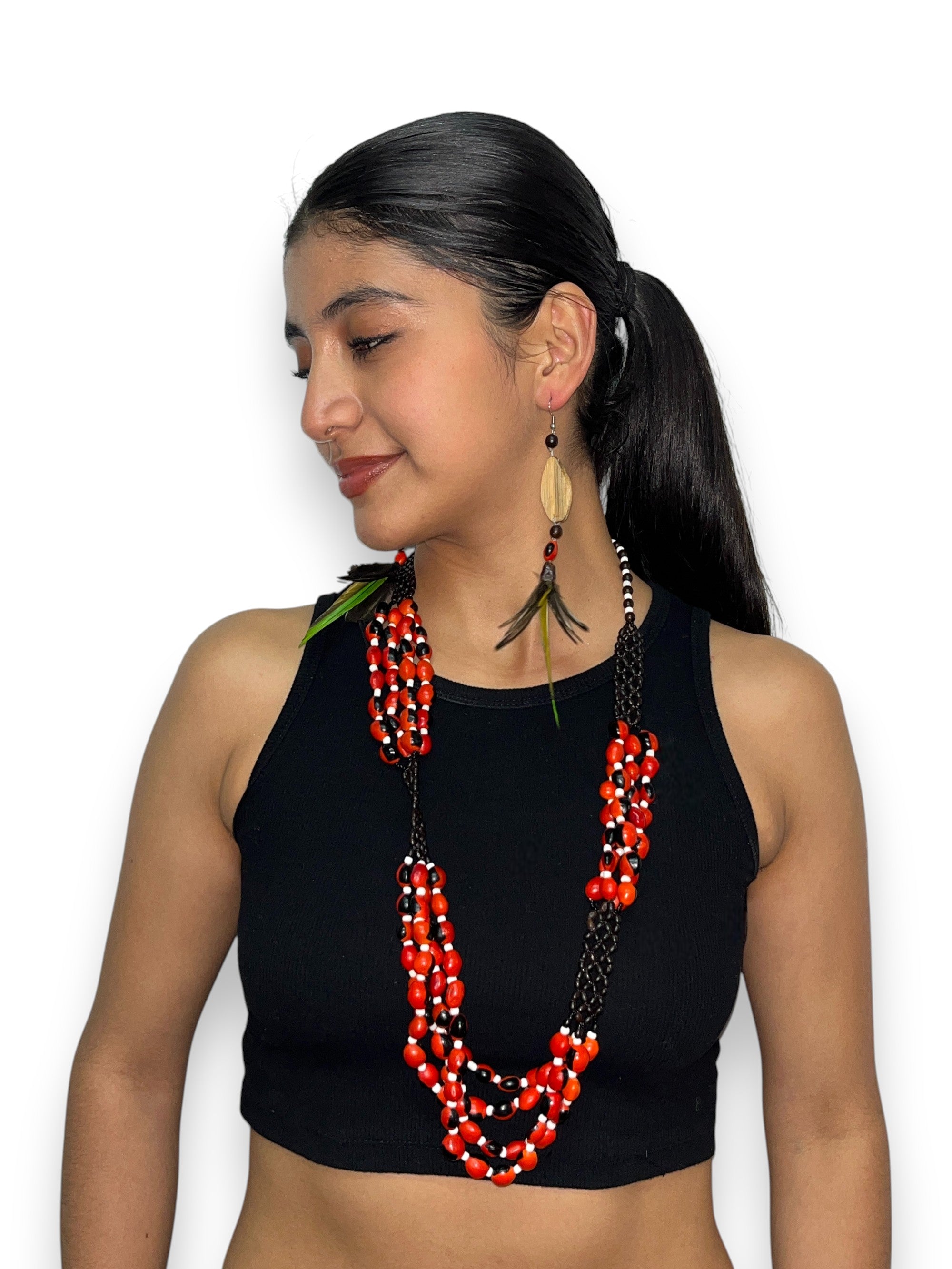 Collar Largo Huayruro y Achira - Semillas Nativas de Amazonas