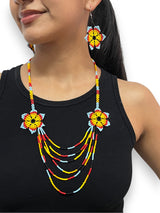 Aretes Flor Arcoíris Mostacilla Sintética - Diseño Multicolor Artesanal