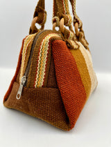 Cartera de Mano de Lana de Oveja con Rayas en Colores Ladrillo, Beige, Blanco y Marrón – Tejido Artesanal