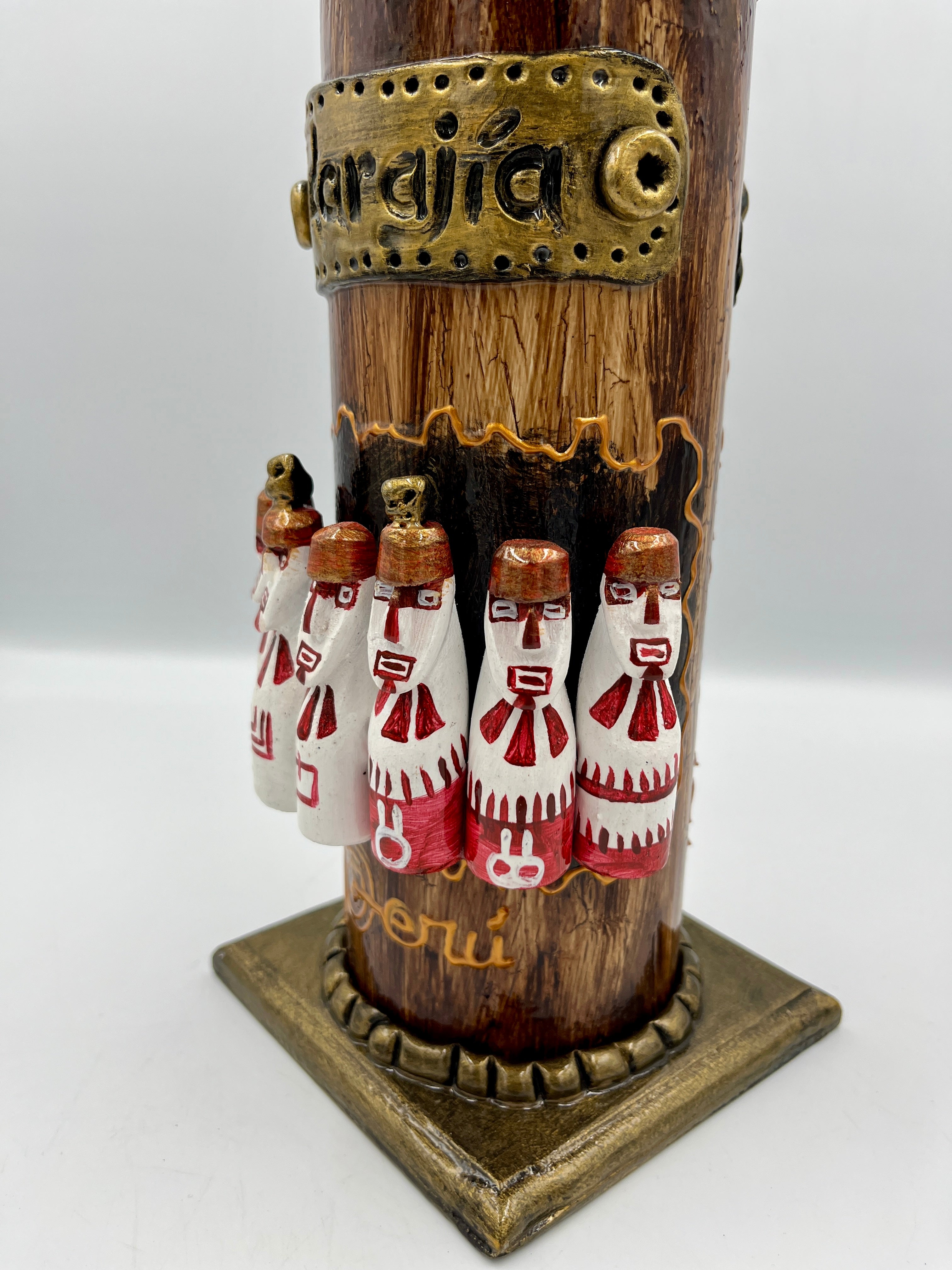 Porta Incienso de Madera con Diseño de los Sarcófagos de Karajía Pintado a Mano