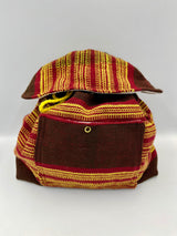 Mochila Artesanal en Telar de Cintura con Hilo Industrial – Colores Marrón, Amarillo y Guinda