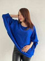 Knitted Sweater with Anti-Allergic Yarn Sticks – 3/4 Sleeves in Electric Blue