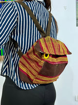 Mochila Artesanal en Telar de Cintura con Hilo Industrial – Colores Marrón, Amarillo y Guinda