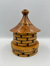 Wooden sugar bowl, Kuélap hut design, pyrography