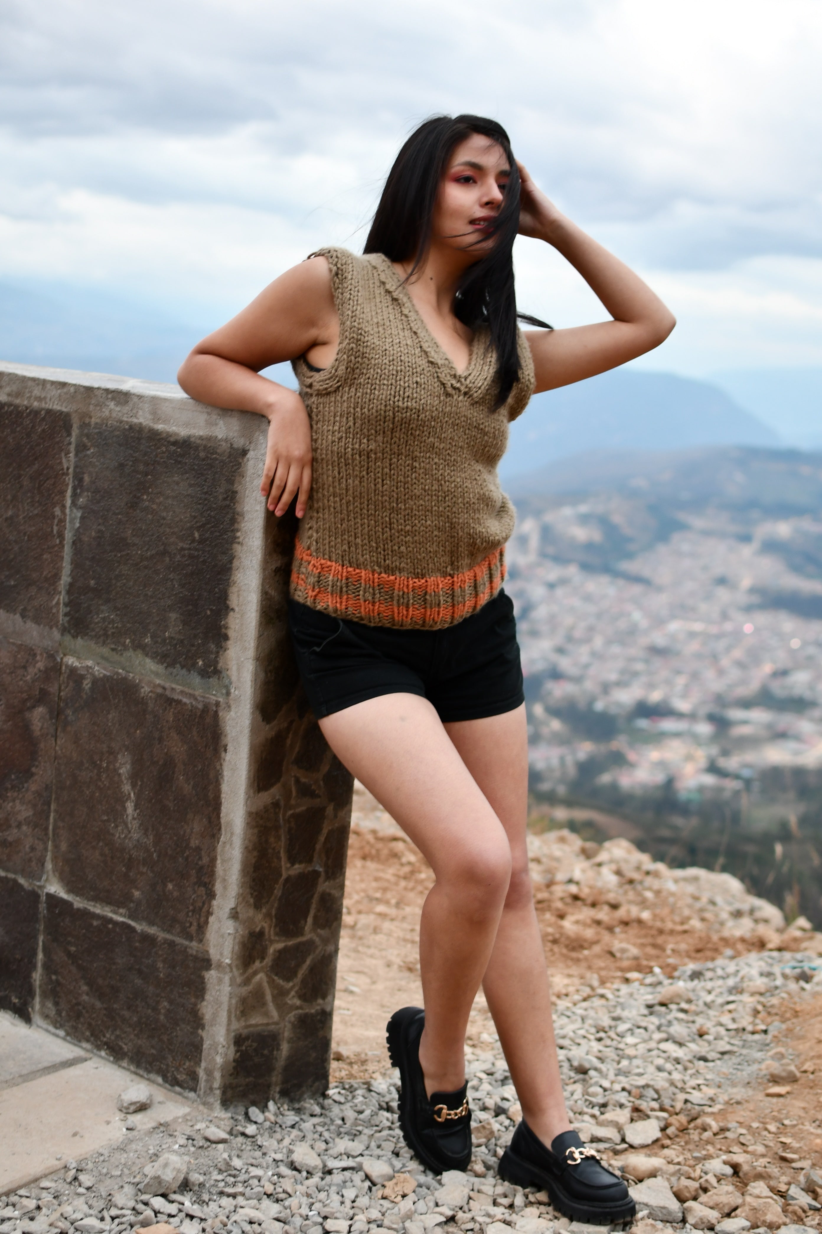 Beige V-Neck Knitted Vest