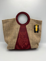 Cartera de Mano de Yute con Aplique de Bio-Cuero – Diseño de Búho