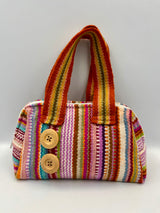 Cartera de Mano de Lana de Oveja con Diseño de Rayas y Botones de Madera
