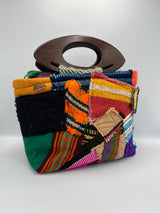 Cartera Grande de Parches de Telar Multicolor con Asas de Madera