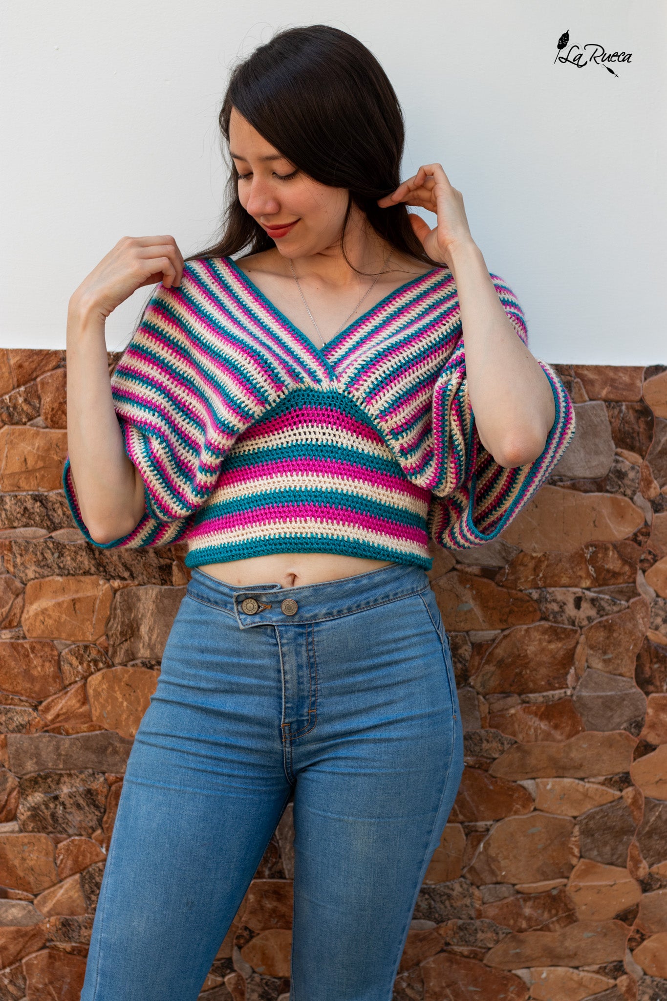 Blusa Matizada Manga Murciélago a Crochet de Hilo Hipoalergénico