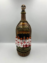 Botella Decorativa de Vidrio con Diseño de Sarcófagos de Karajía en Madera y Cerámica al Frío