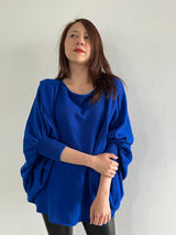 Knitted Sweater with Anti-Allergic Yarn Sticks – 3/4 Sleeves in Electric Blue