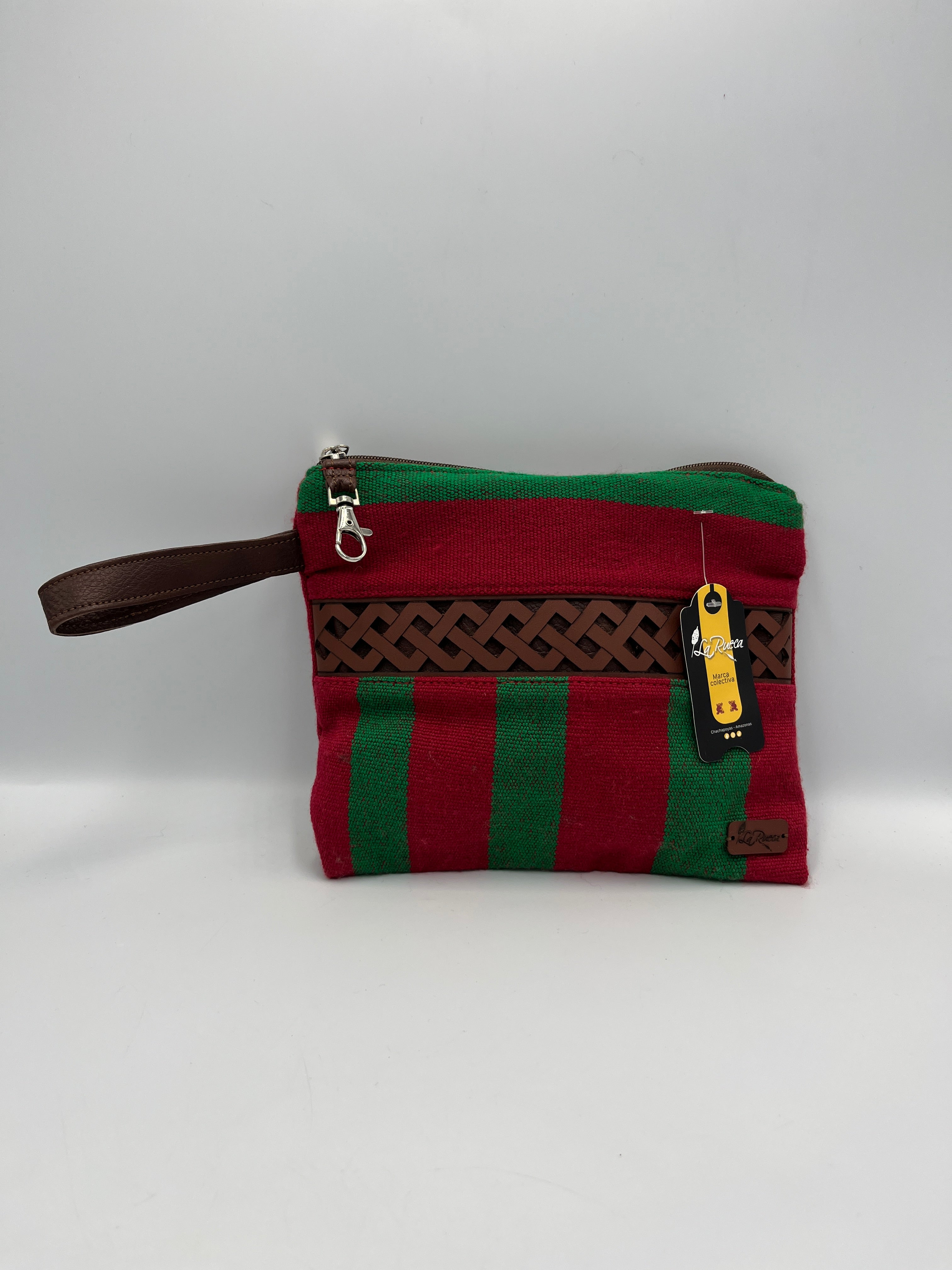 Neceser Verde con Rojo y Aplique de Bio-Cuero