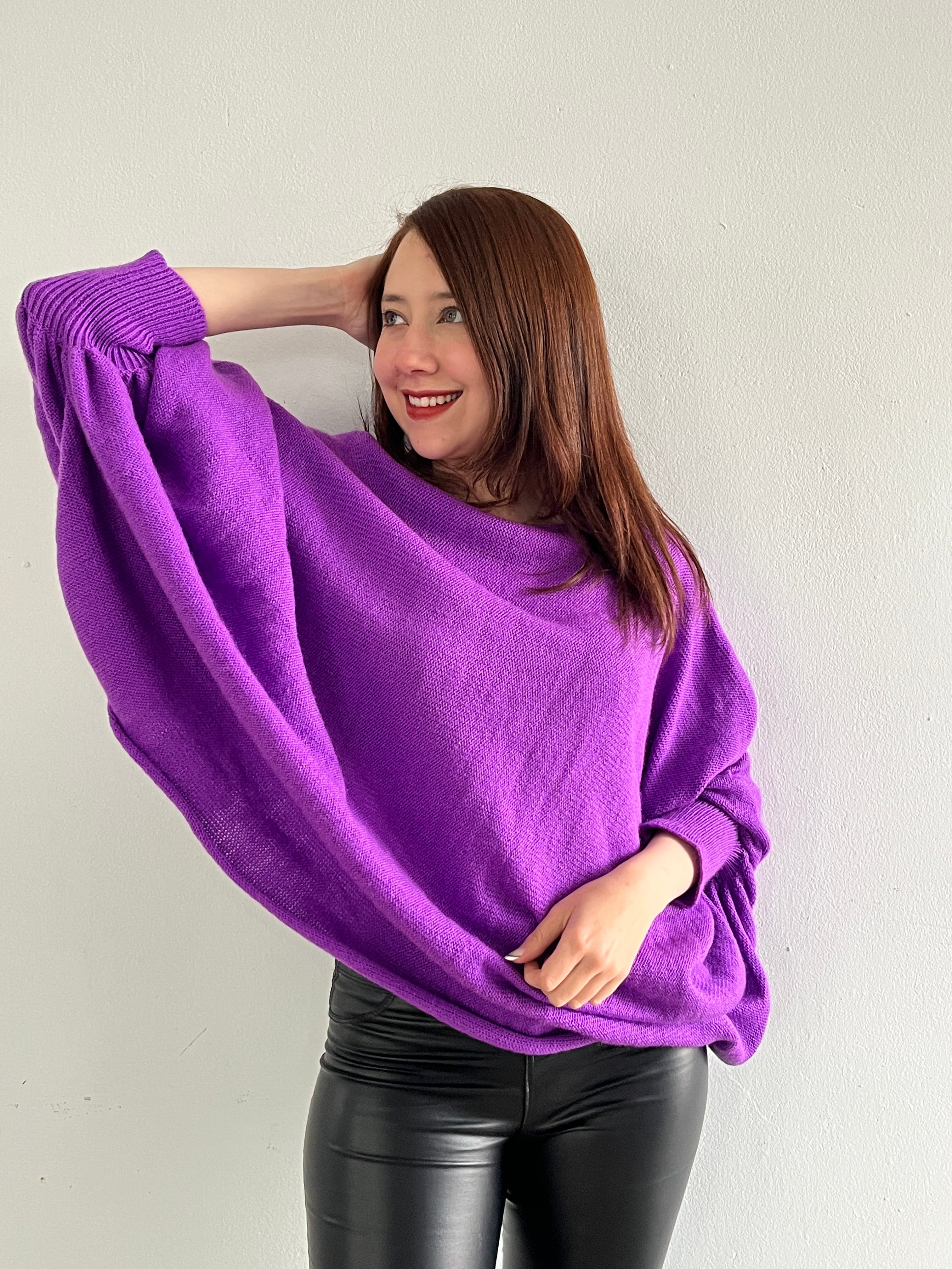 Knitted Sweater with Anti-Allergic Yarn Sticks – 3/4 Sleeves in Purple