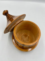 Wooden sugar bowl, Kuélap hut design, pyrography