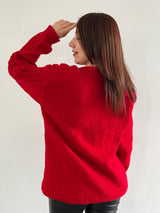 Long Alpacril Yarn Sweater with Diamond Design – Red