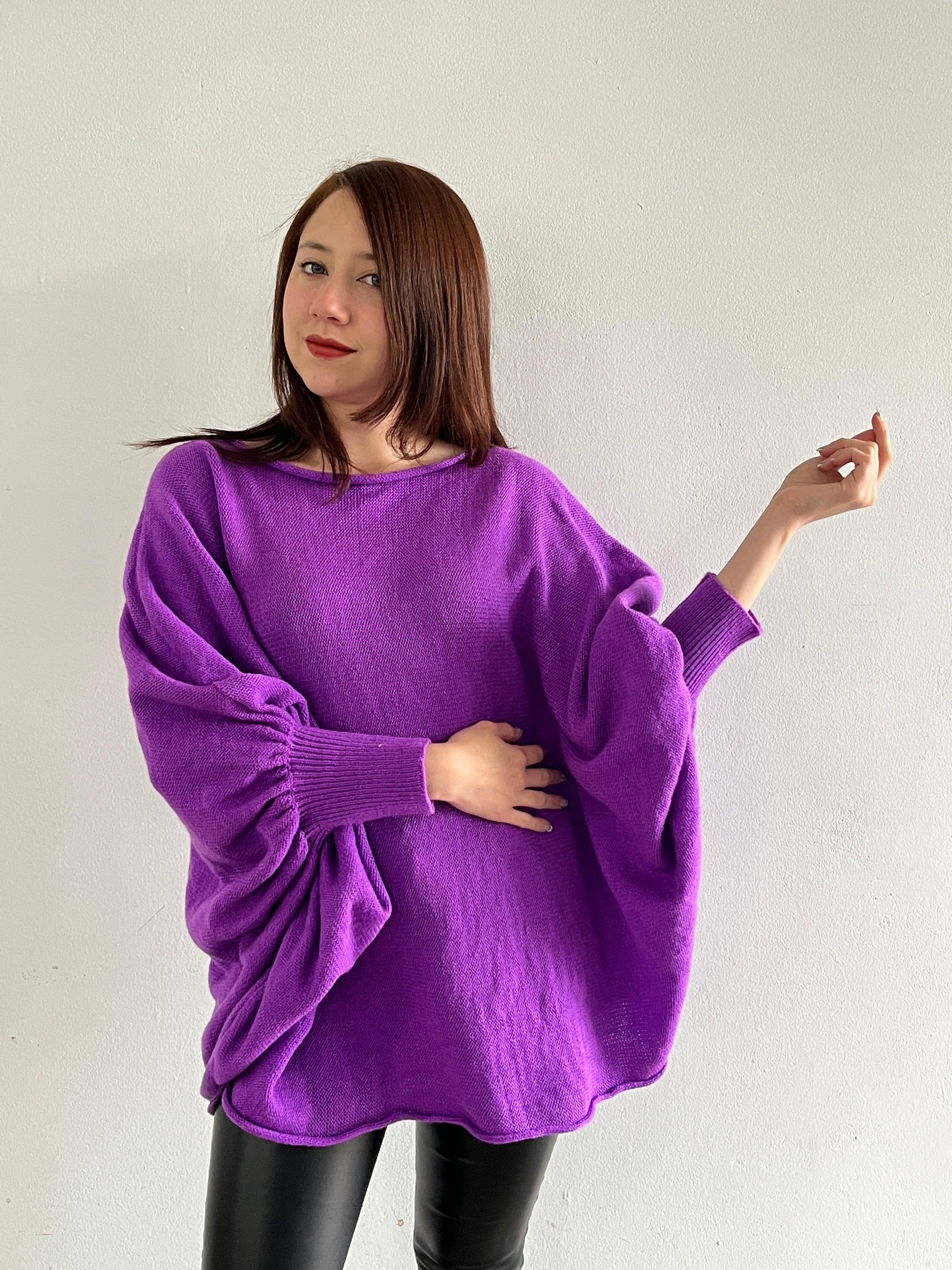 Knitted Sweater with Anti-Allergic Yarn Sticks – 3/4 Sleeves in Purple