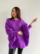 Knitted Sweater with Anti-Allergic Yarn Sticks – 3/4 Sleeves in Purple