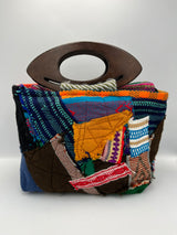 Cartera Grande de Parches de Telar Multicolor con Asas de Madera