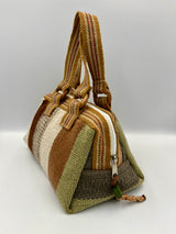 Cartera de Mano de Lana de Oveja con Franjas en Blanco, Marrón y Verde – Tejido Artesanal