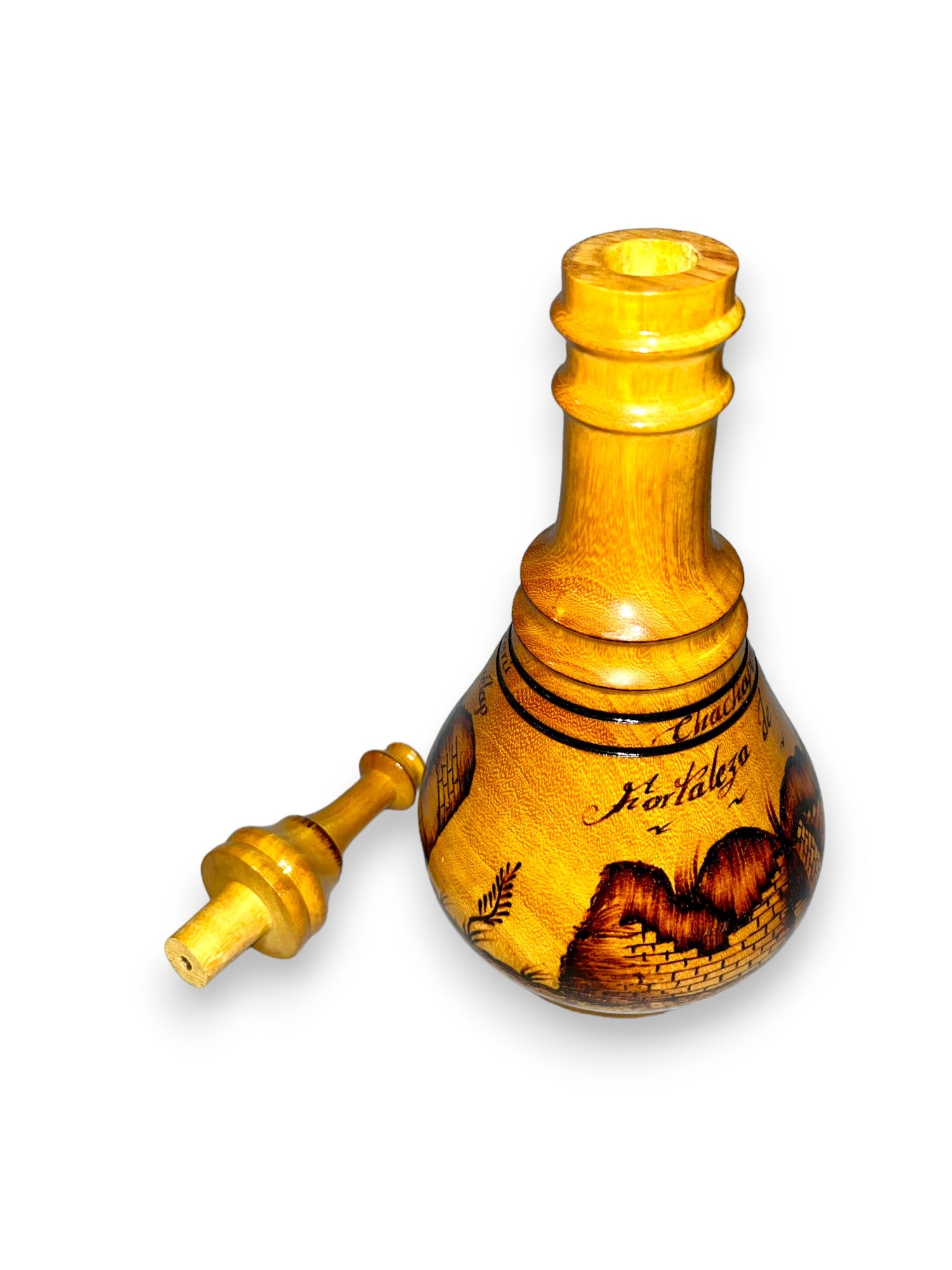 Pyrography Wooden Bottle with the Citadel of Kuelap