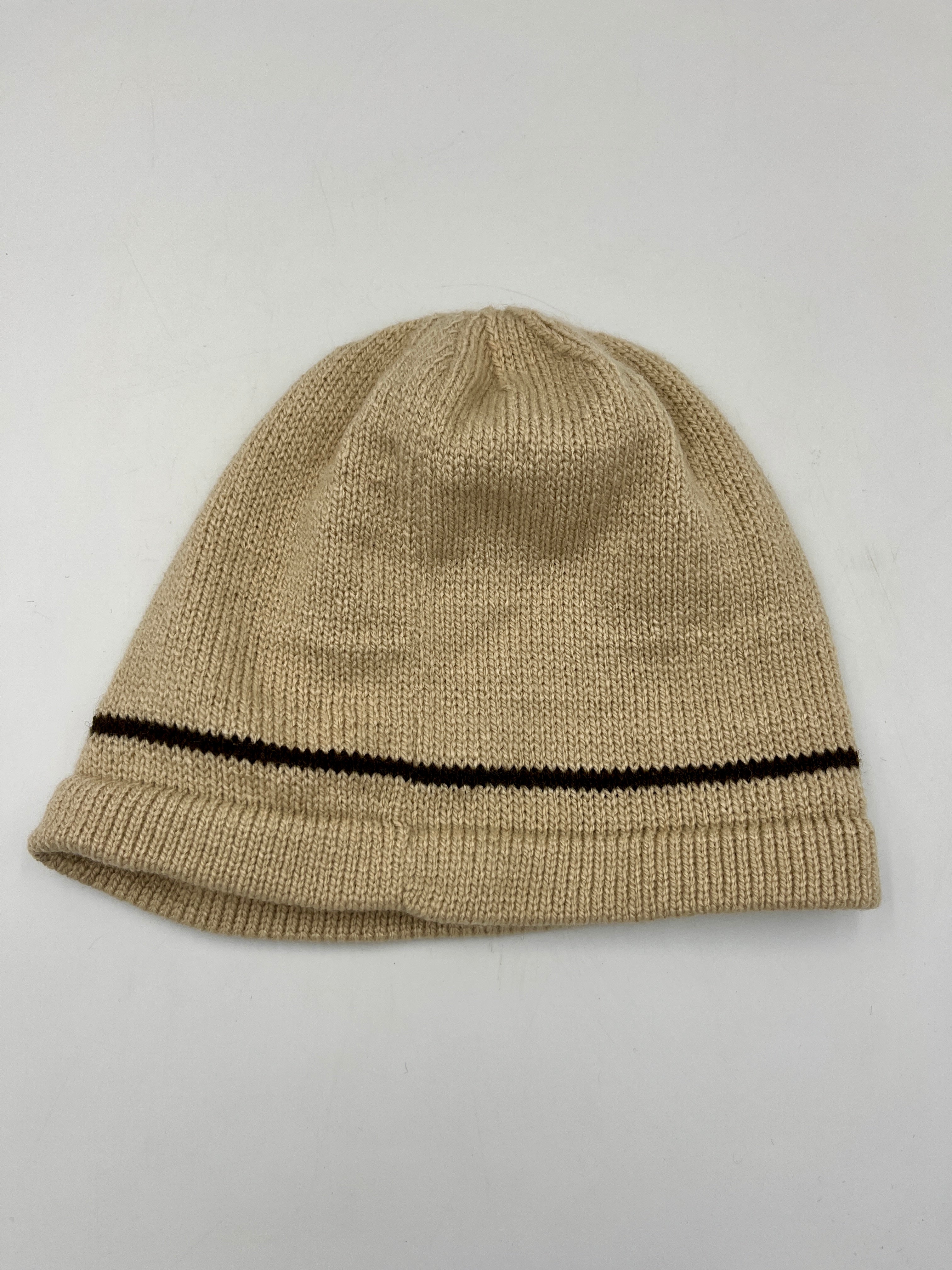 Beige Anti-Allergy Cotton Hat with Petrol Green Stripe – Hand Knitted
