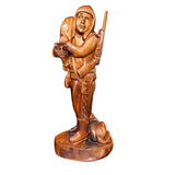 Cazador con su perro y venado tallado a mano en madera de nogal